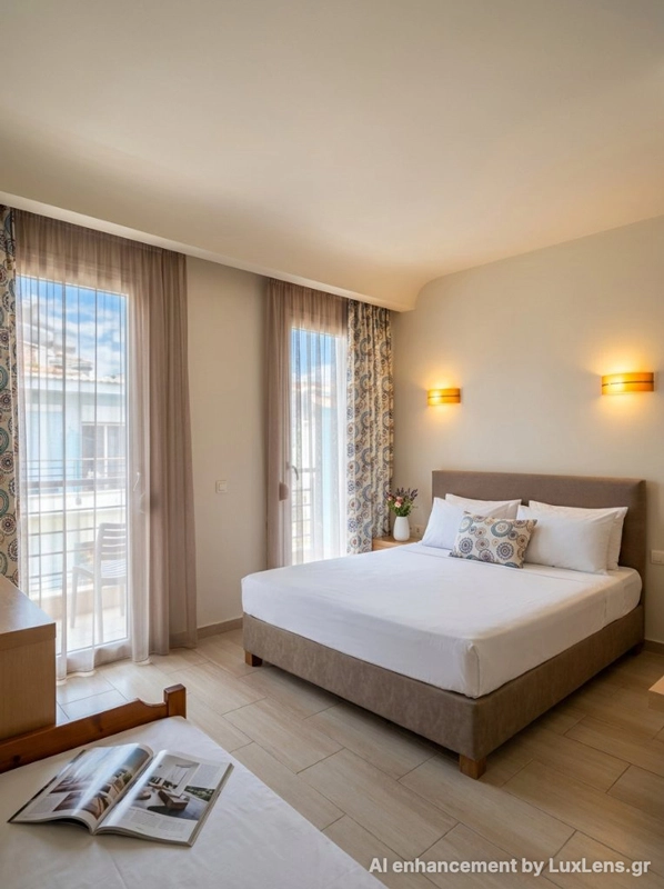 vacation rental living area after AI photo enhancement — LuxLens AI