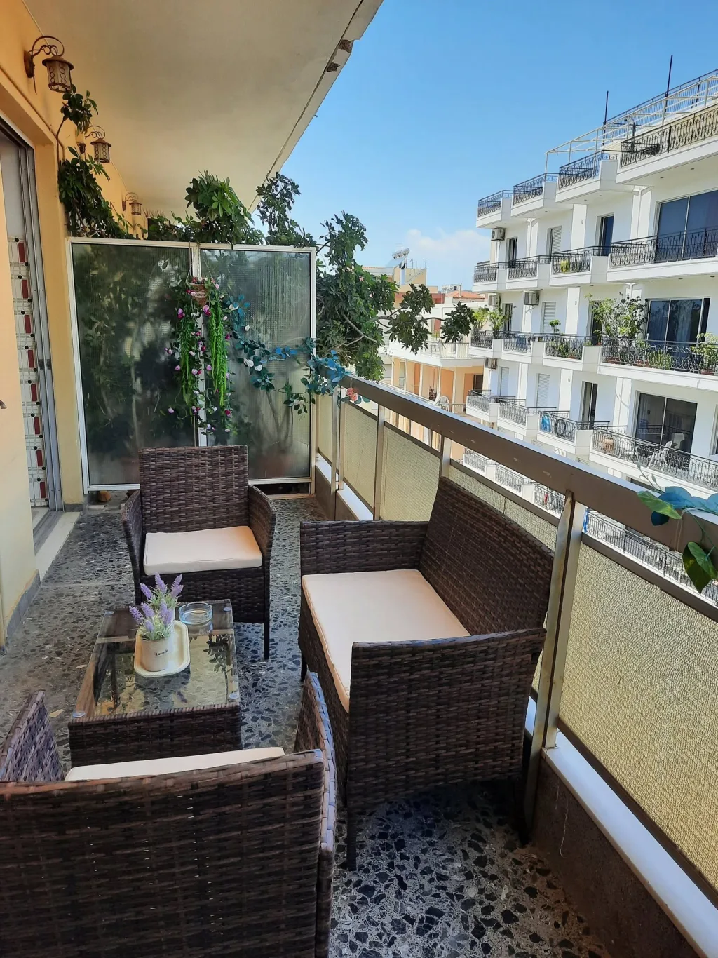 apartment balcony with sea view before AI photo enhancement