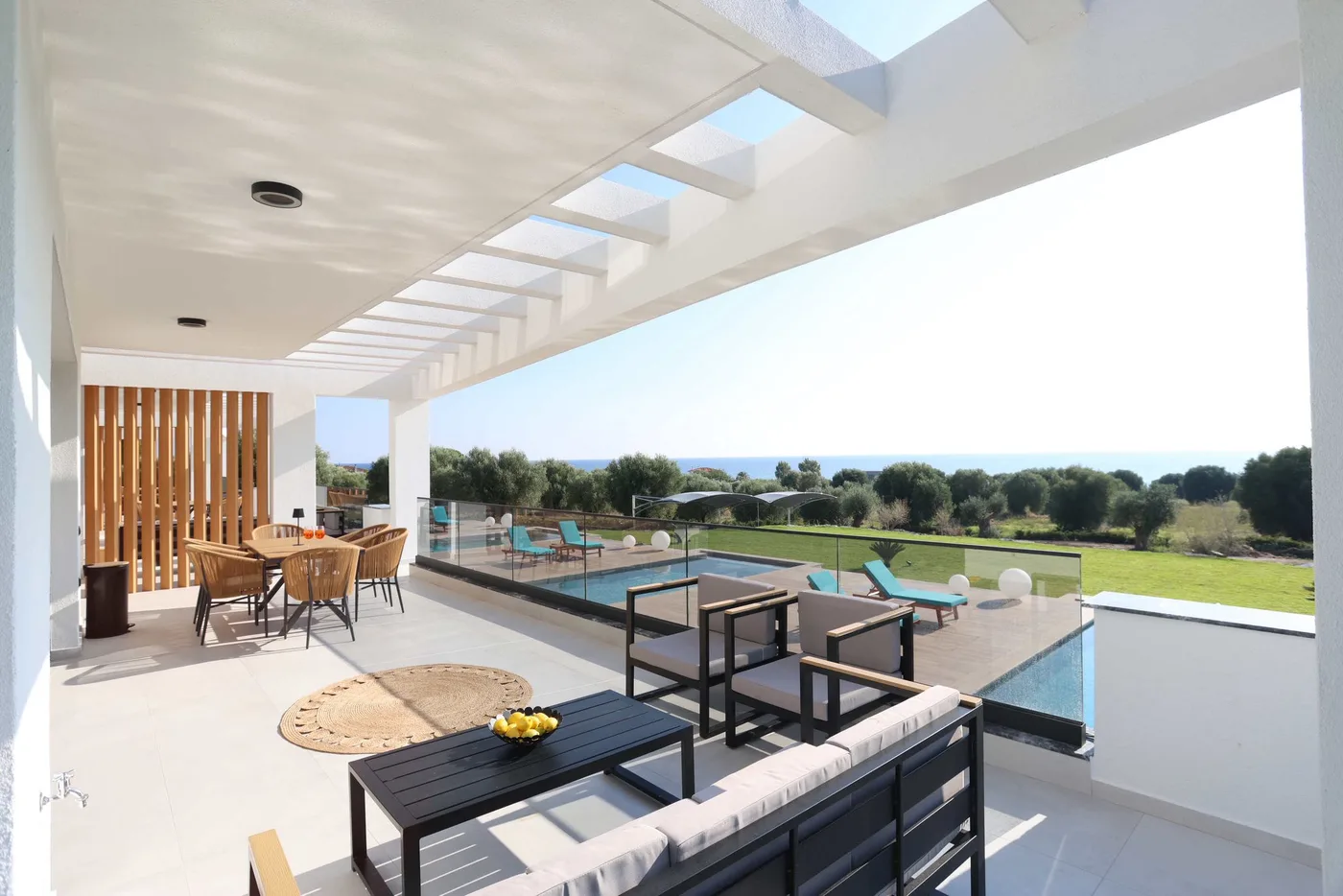 The same covered pool terrace before retouching